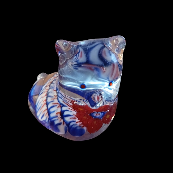 Cat Paperweight Glass Feline Decor Murano Style Solid Collectible Millifiori - Picture 8 of 8